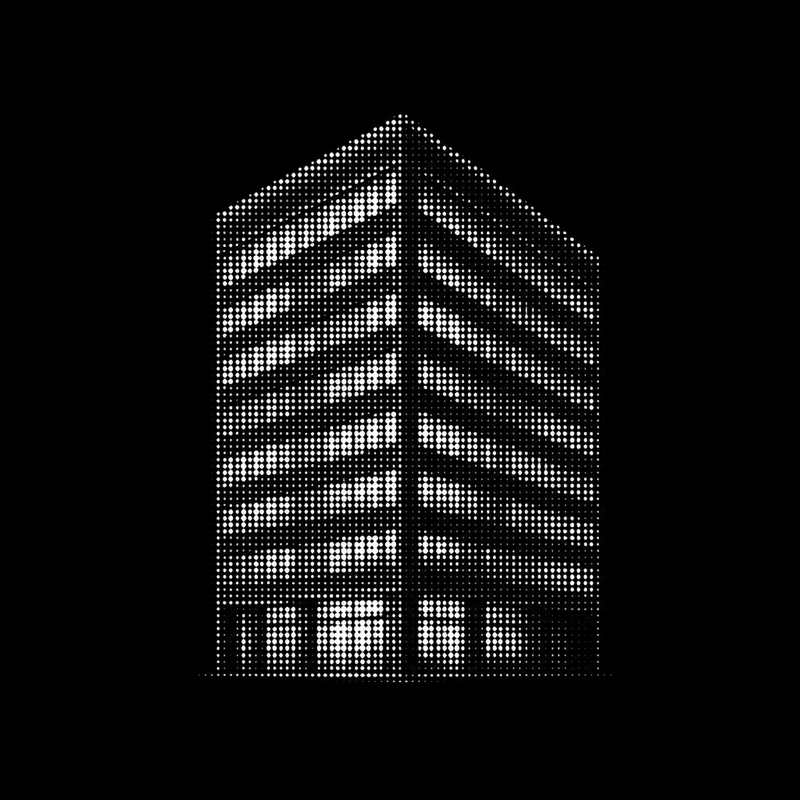 Halftone illustration of an office building